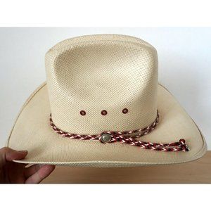 EDDY Bros Tall Beige Red White Black Rope Silver Concho Cowboy Hat
